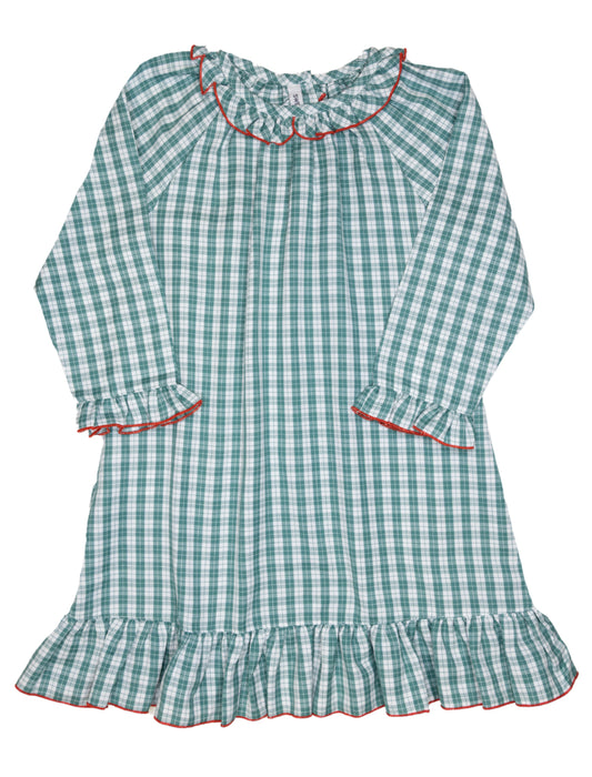 Green Plaid Nightgown W/Red Trim