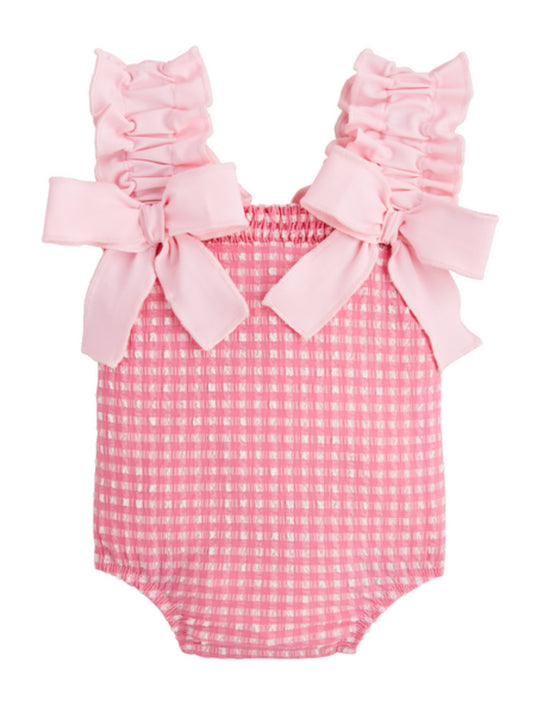Pink Crinkle Check Swimsuit