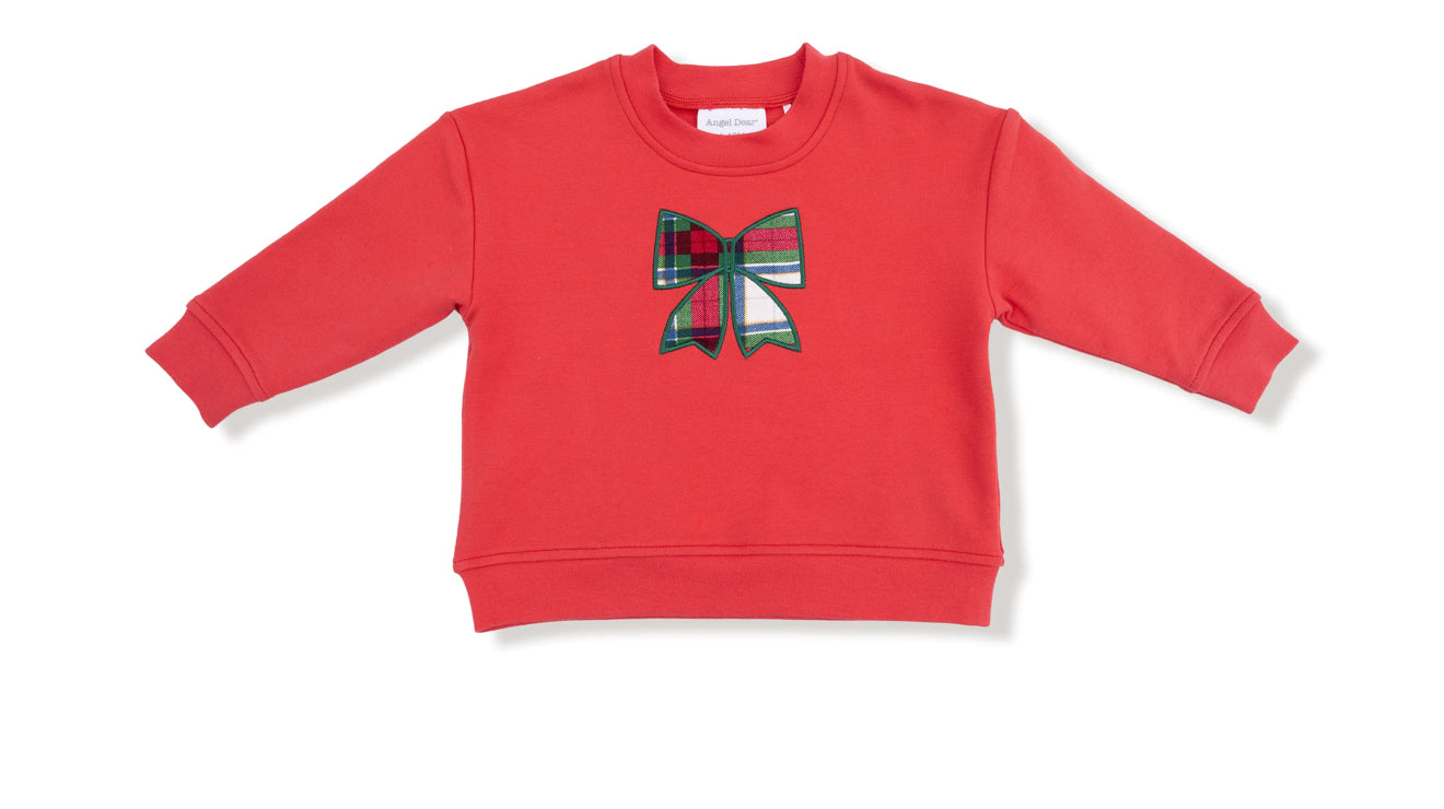Festive And Cozy Dropsleeve Sweatshirt w/ Holiday Plaid Bow Appliqué