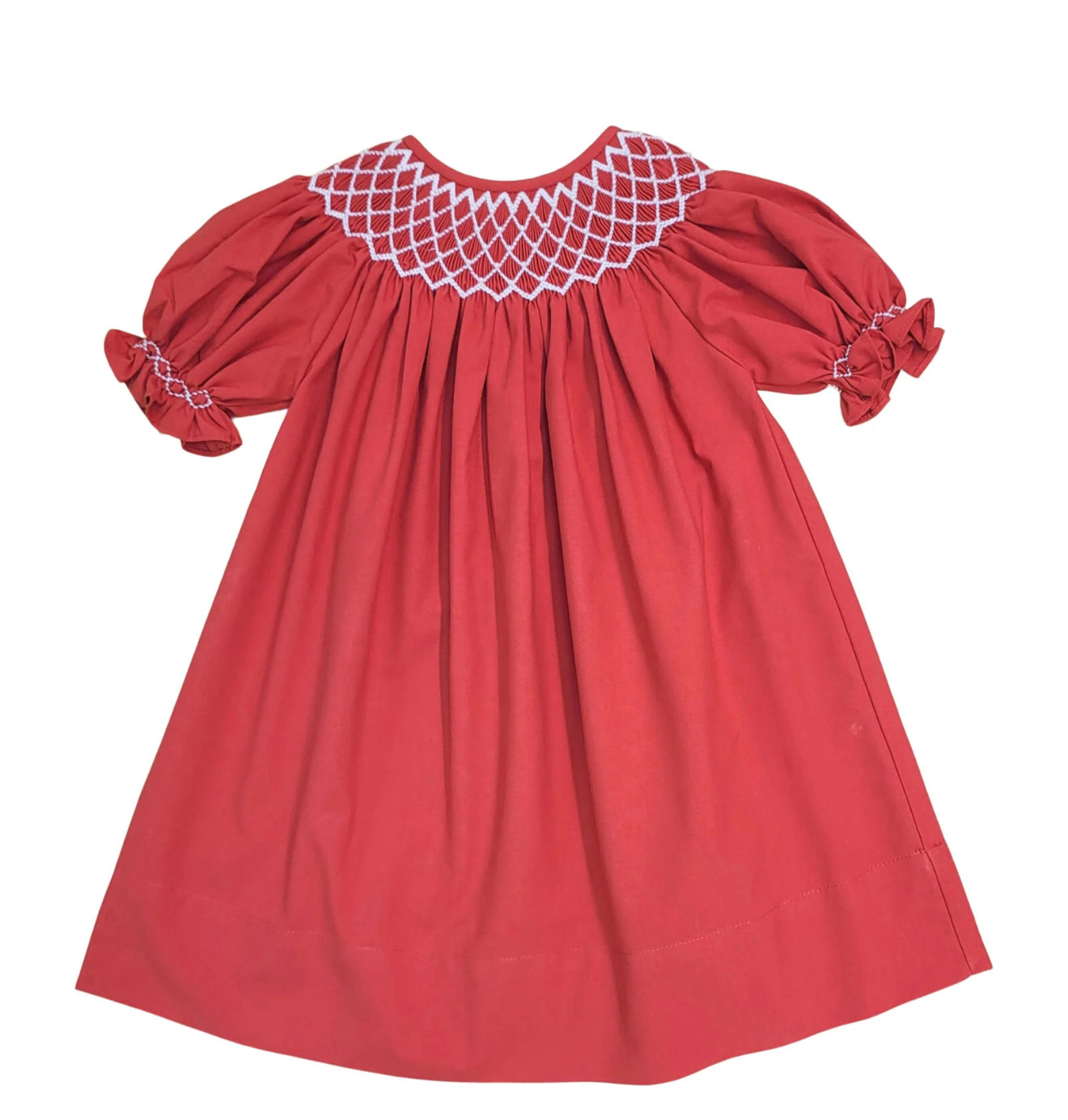 Catherine Red Smocked Dress with Pearls