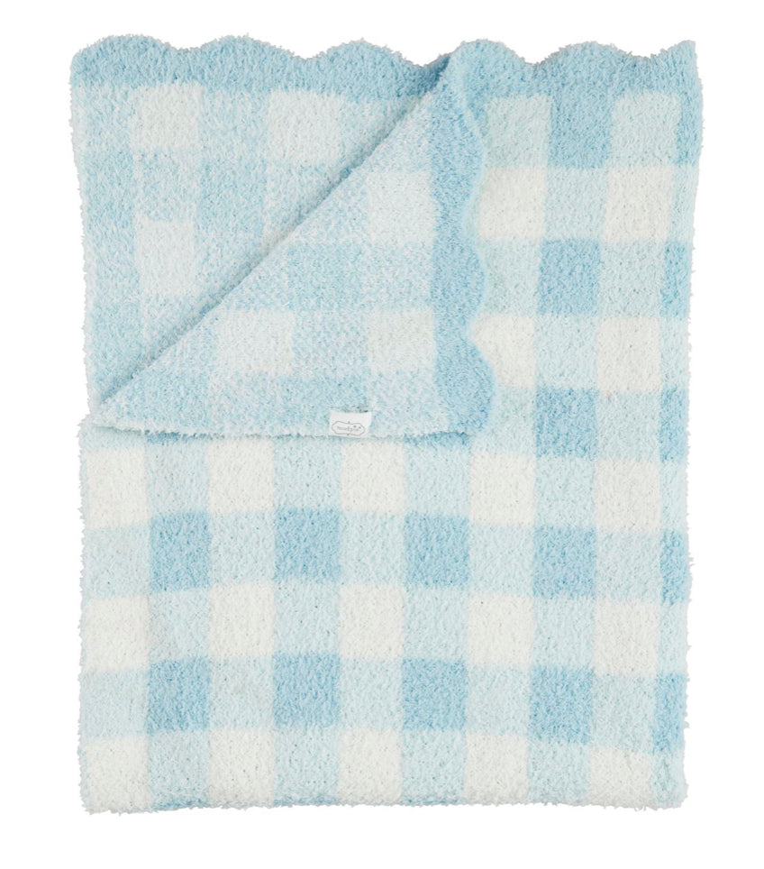 Blue Check Scalloped Chenille Blanket
