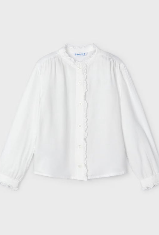 White ruffle shirt