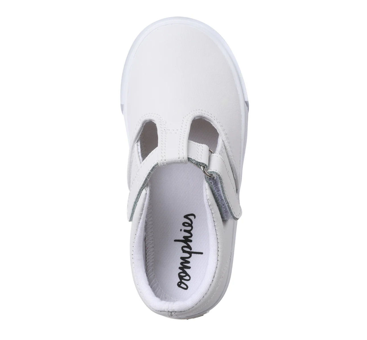 Khloe White Leather T Strap Velcro Tennis