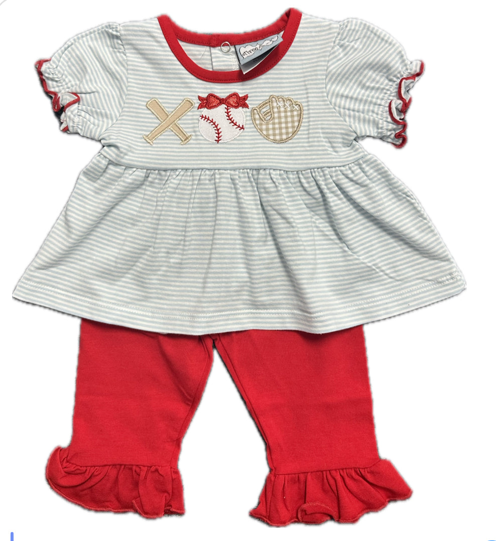 Baseball Appliqué Ruffle Pant Set
