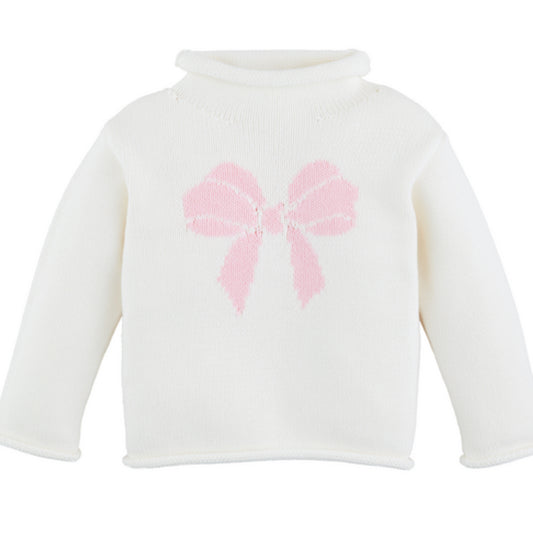 Pink Bow Roll Neck Sweater