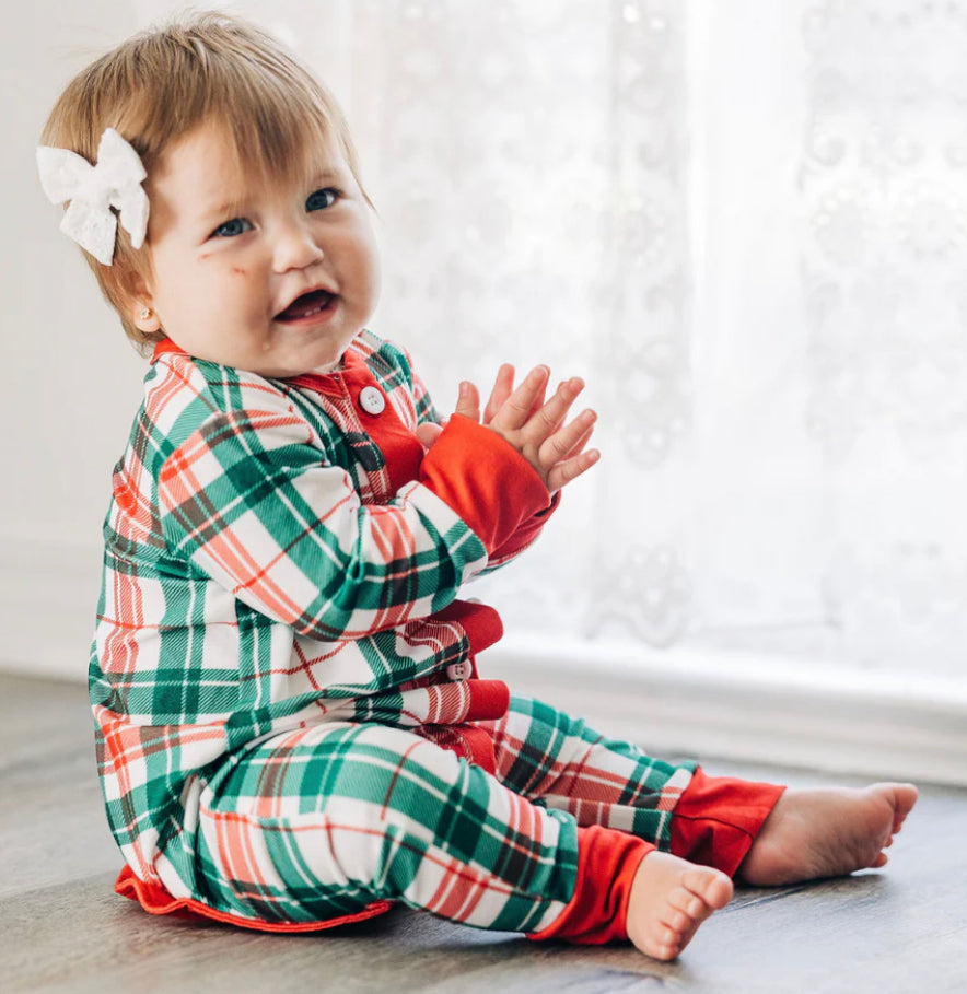 Christmas Plaid Butt Flap Romper Pajama