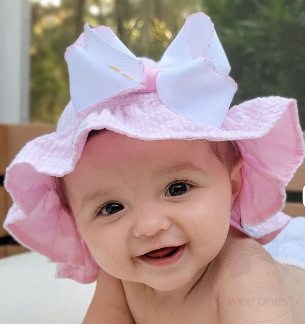 Reversible Seersucker Ruffle Brim Sun Hat