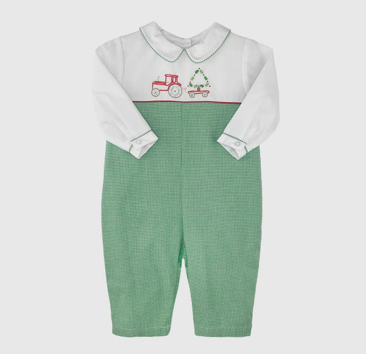 Romper with Tractor Christmas Embroidery