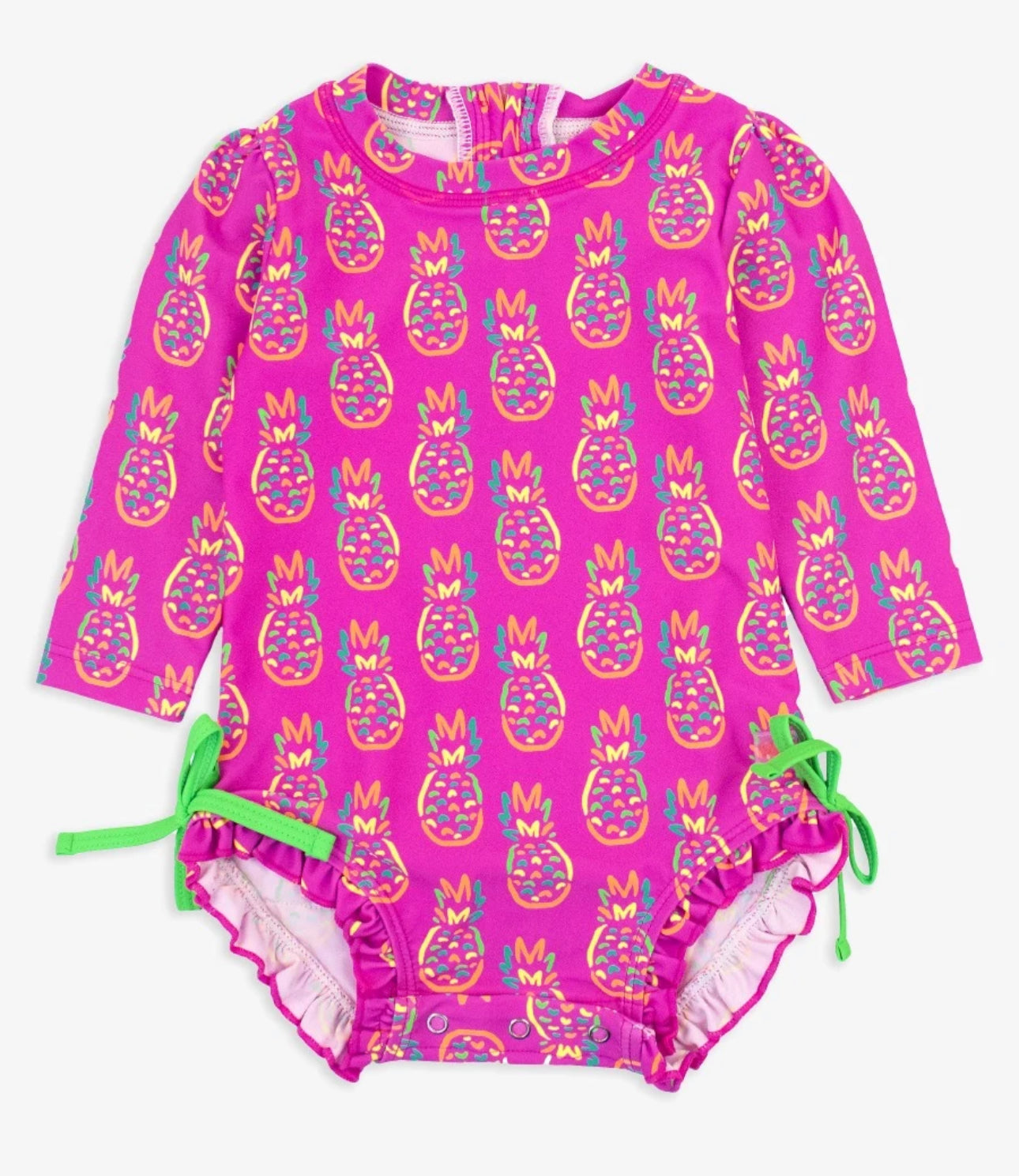 Neon Violet Pineapple Long Sleeve Rash Guard Swimsuit