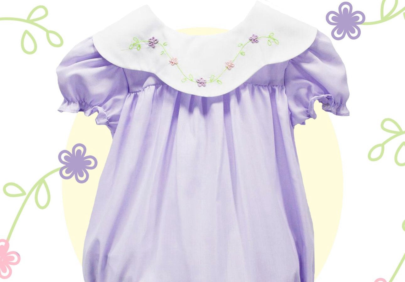 Baby Blessings lavender dress with flowers on collar