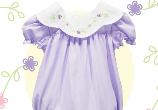 Baby Blessings lavender dress with flowers on collar