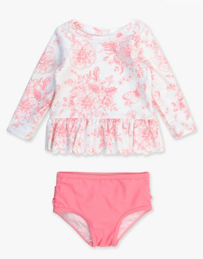 Bubblegum Pink Butterfly Garden Rashguard Swimsuit