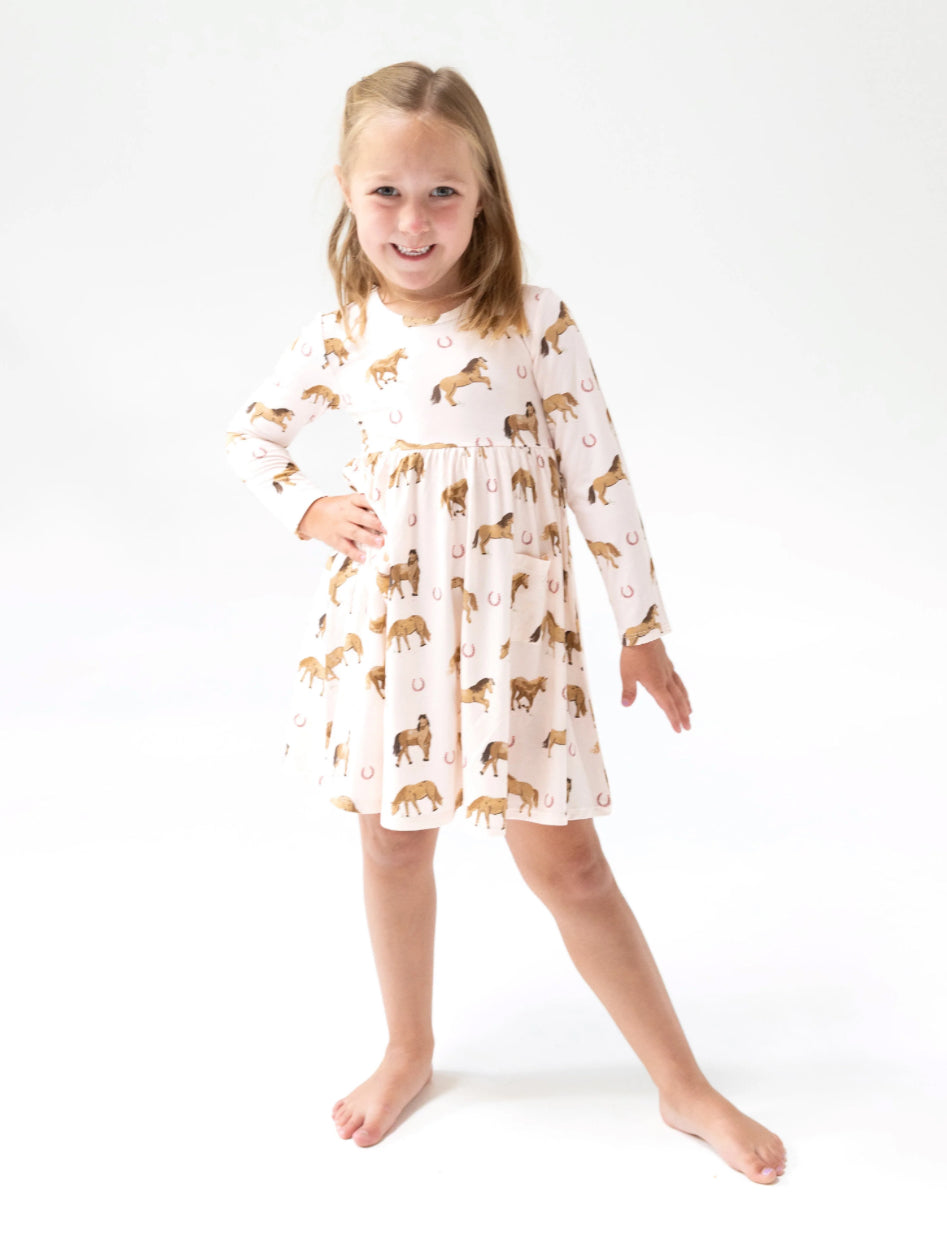 Long Sleeve Horse Twirly Dress