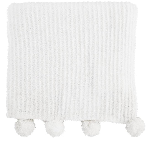 White pompom chenille blanket