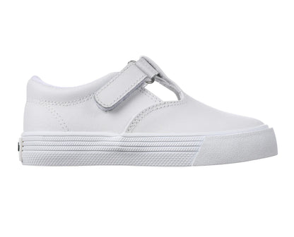 Khloe White Leather T Strap Velcro Tennis