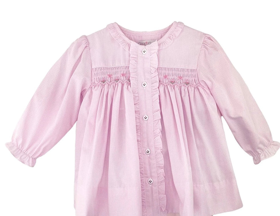Pink Ruffle Smocked Bloomer Set