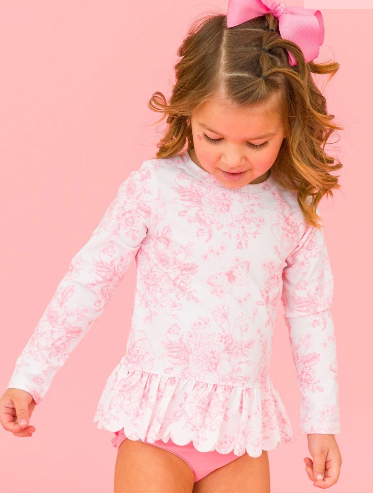 Bubblegum Pink Butterfly Garden Rashguard Swimsuit