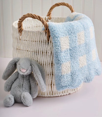 Blue Check Scalloped Chenille Blanket