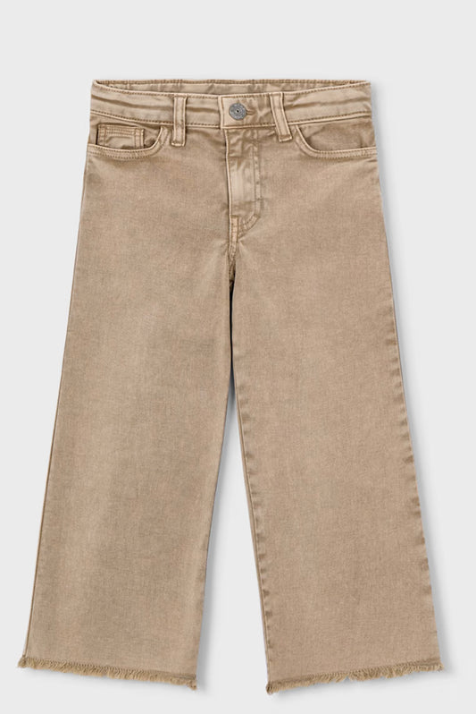 Beige Wide Leg Twill Pants