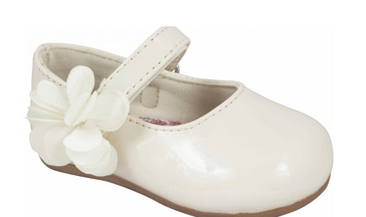 Ivory Patent Dress Shoe with Chiffon Flower