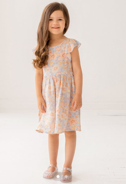 Peach and blue floral dress