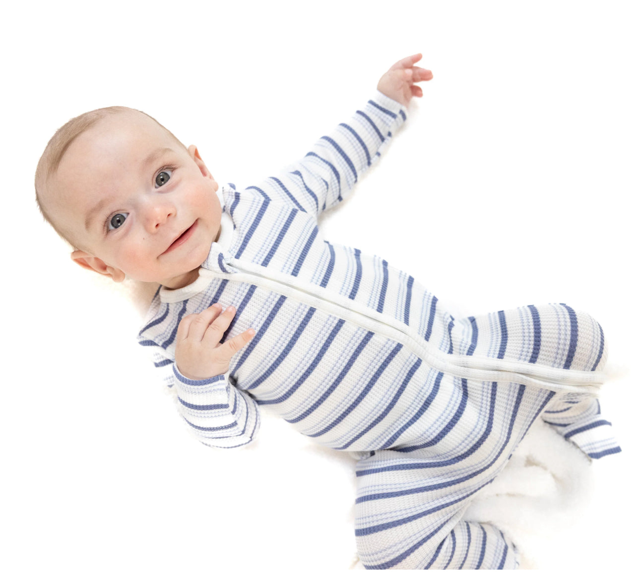 Vintage Stripe-Blue-2way Zipper Footie