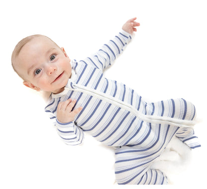 Vintage Stripe-Blue-2way Zipper Footie