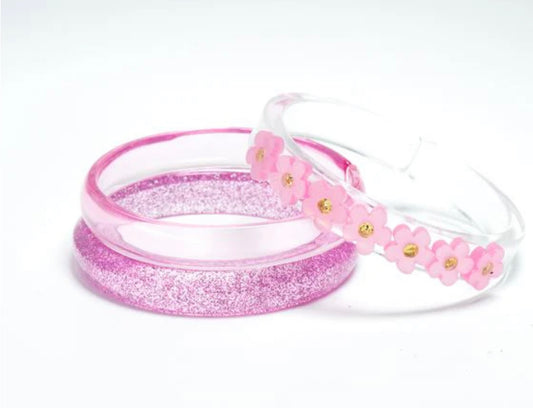 Satin Pink Flowers Bangle Set