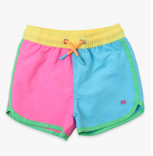 Neon Color Block Dolphin Swim Trunks