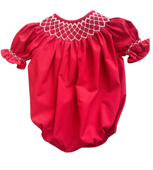 Red Bubble with Pearl Smocking