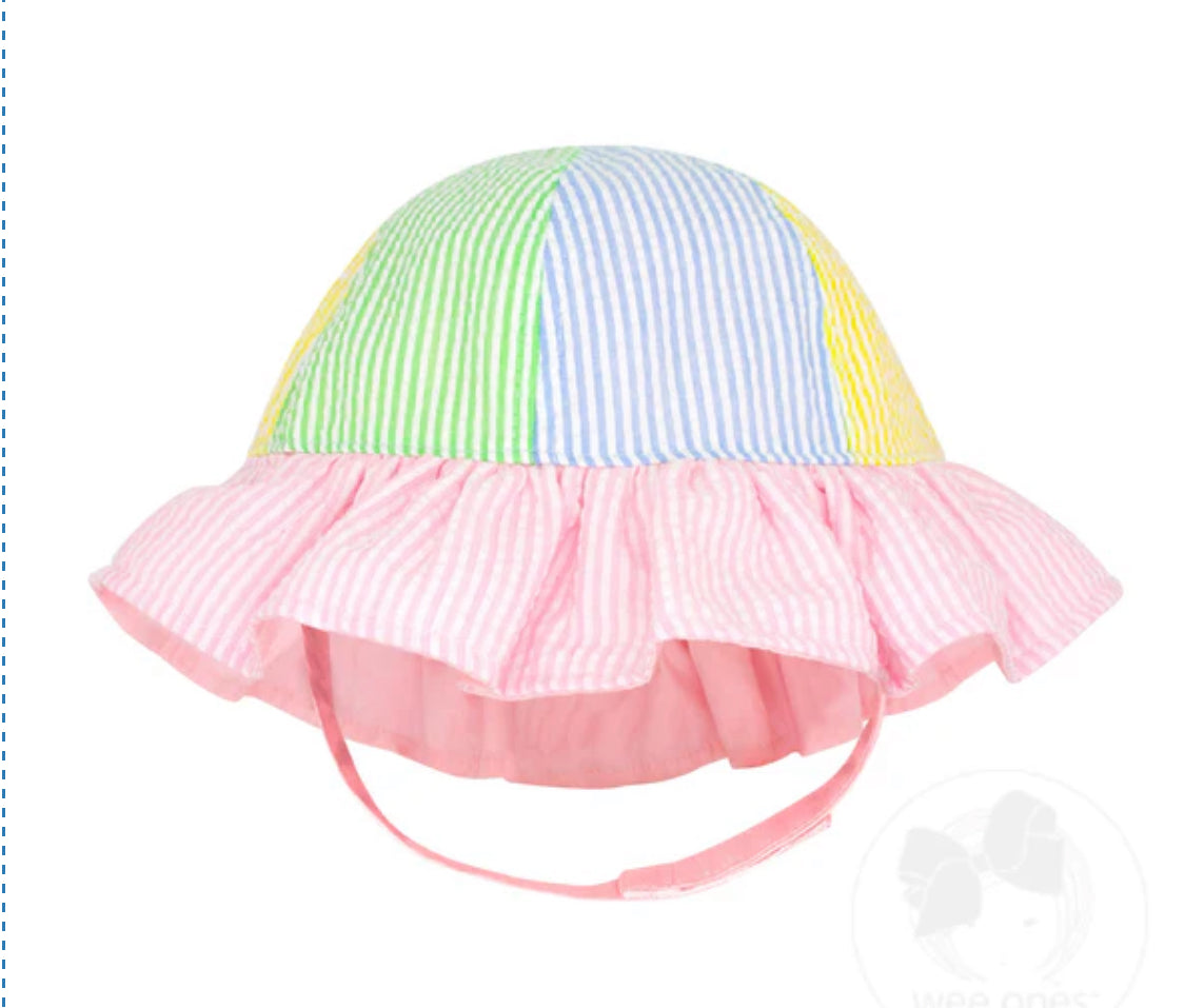 ColorBlock Seersucker Ruffle Brim Sun Hat