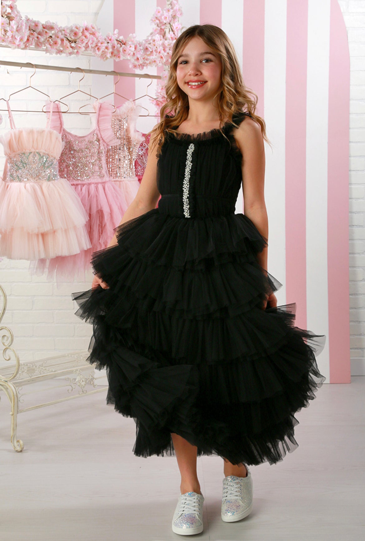 Black Leontine Tulle Maxi Dress