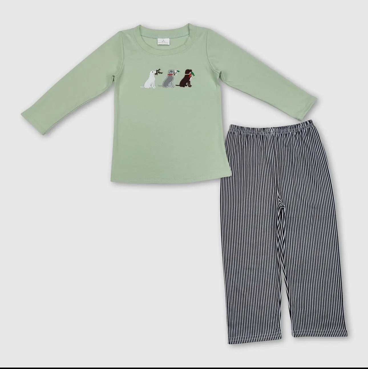 Green shirt with appliqué dog set