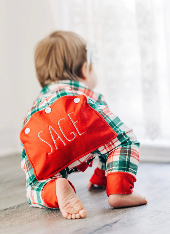 Christmas Plaid Butt Flap Romper Pajama