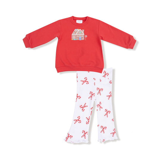 Girls’ Oversized Sweatshirt With Gingerbread House Appliqué Pant Set