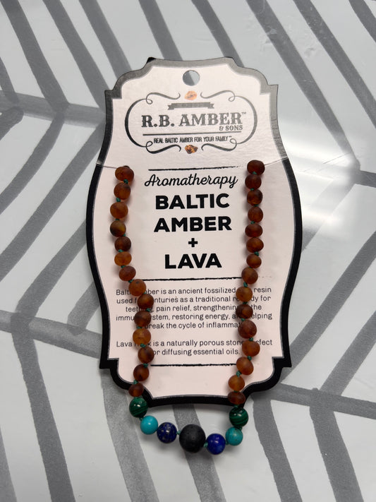 Aromatherapy Baltic Amber & Lava Necklace