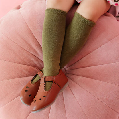 Olive Scalloped Knee High Socks