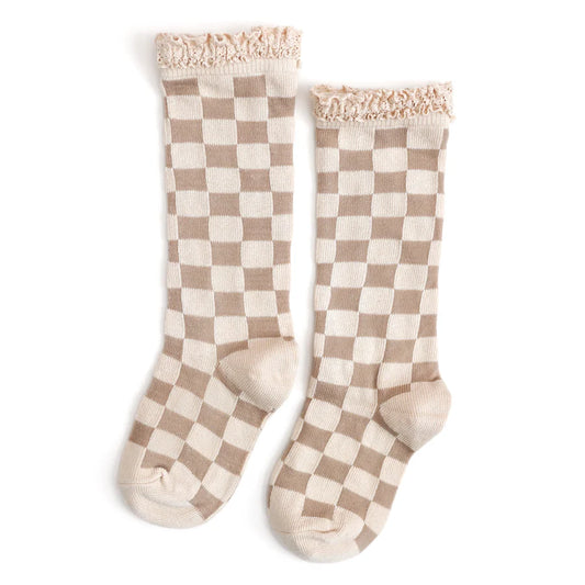 Vanilla Checker Lace Knee High Socks