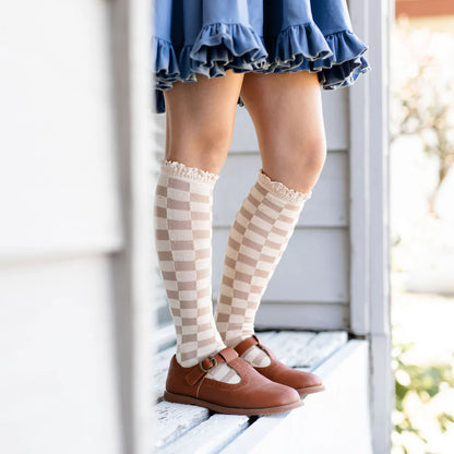 Vanilla Checker Lace Knee High Socks