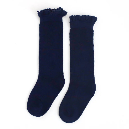 Navy Lace Knee High Socks