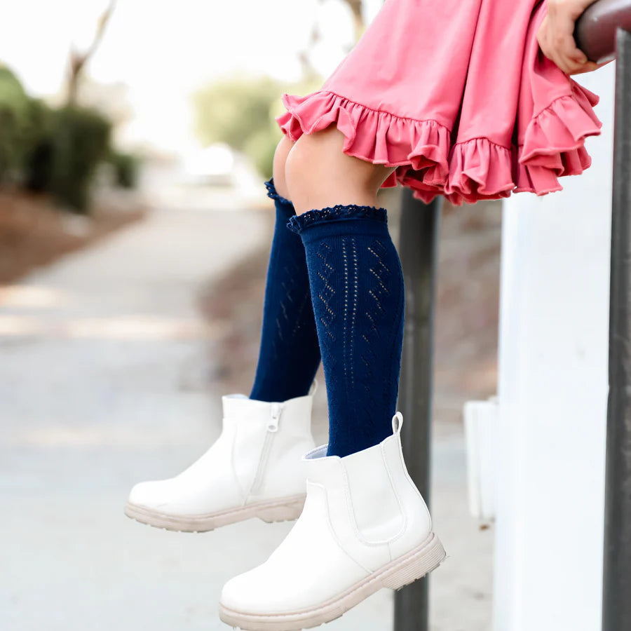 Navy Lace Knee High Socks