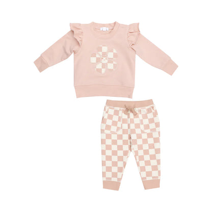 French Terry Checkerboard Pink Sweatshirt with Joggers