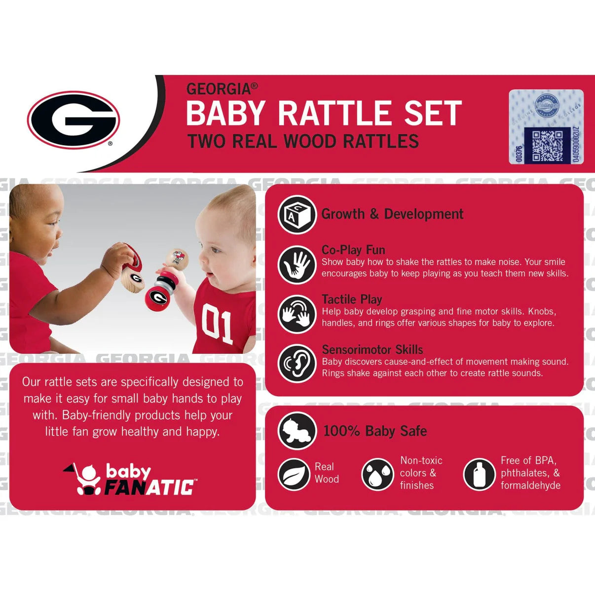 UGA Wooden Baby Rattle Set