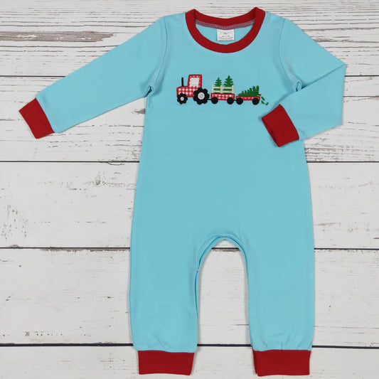 Cotton Tractor with Tree Applique Romper