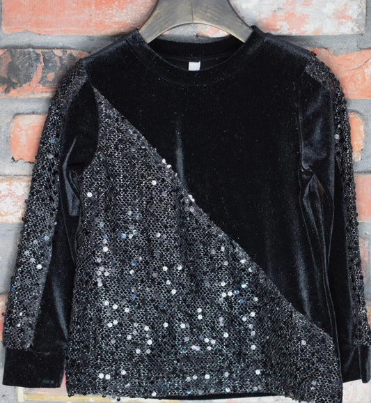 Asymmetric  Black Sequin Top