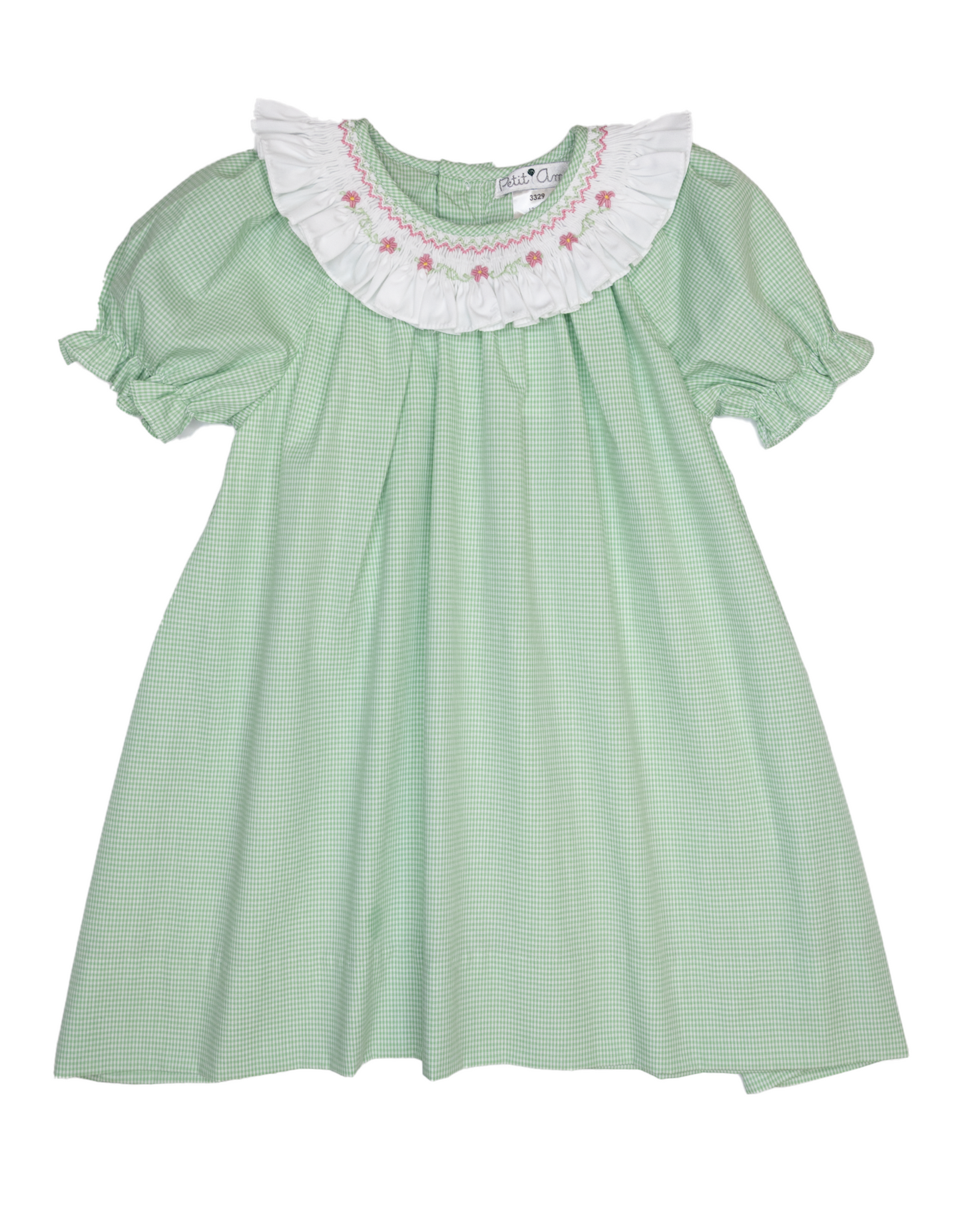 Green Gingham Smocked Collar Dress
