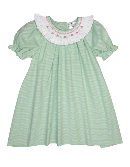Green Gingham Smocked Collar Dress