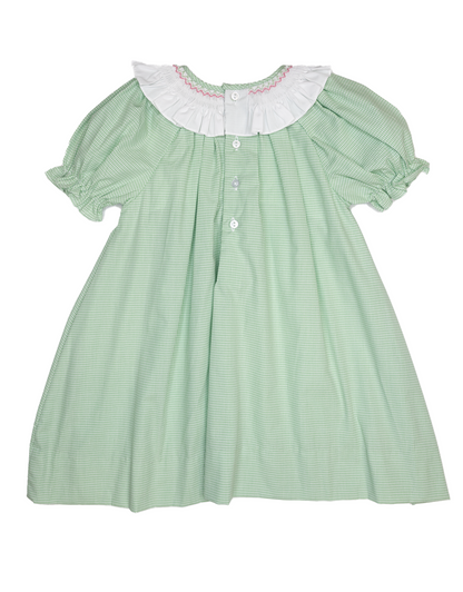 Green Gingham Smocked Collar Dress