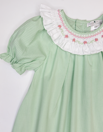 Green Gingham Smocked Collar Dress