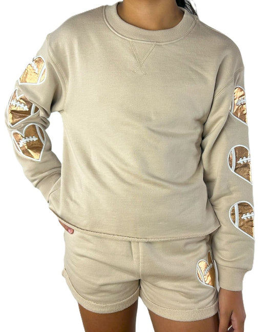 Football Heart Sleeve Appliqué Sweatshirt